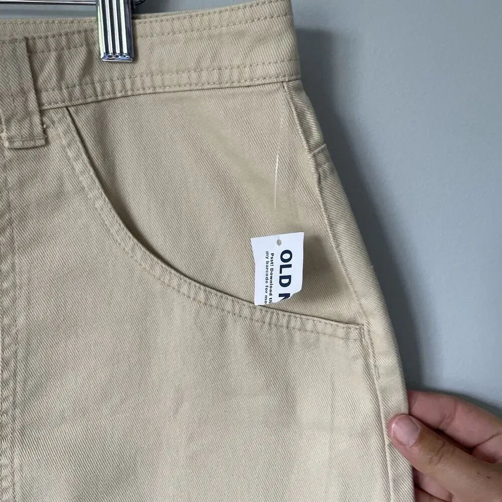 Old Navy Denim Mini Skirt Beige Tan 100% Cotton Button Detail Women's Size 14